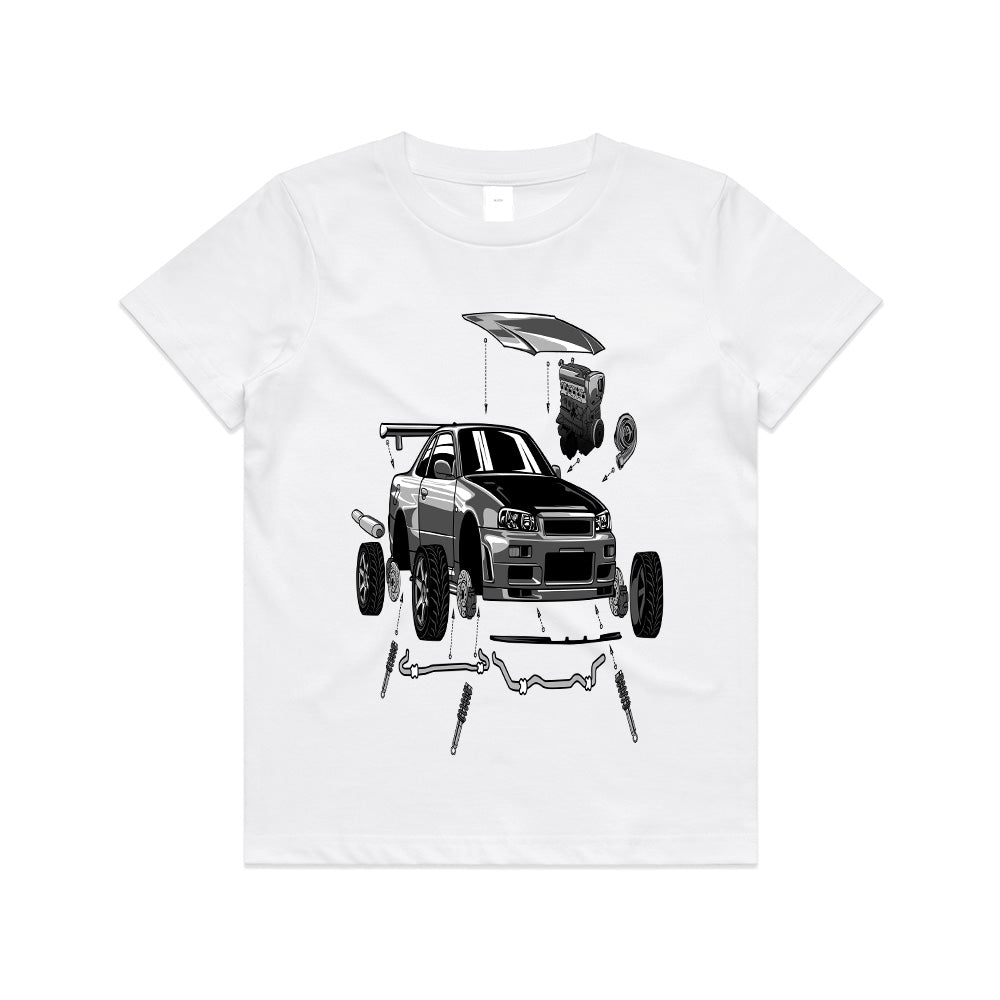 Skyline GT-R R34 Blueprint – Exploded View JDM T-Shirt