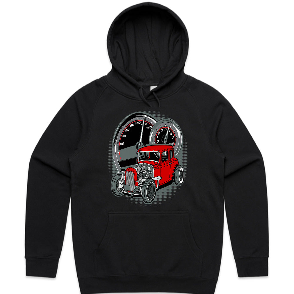 Red Rat Rod Speedometer Tee – Vintage Hot Rod Street Racing T-Shirt