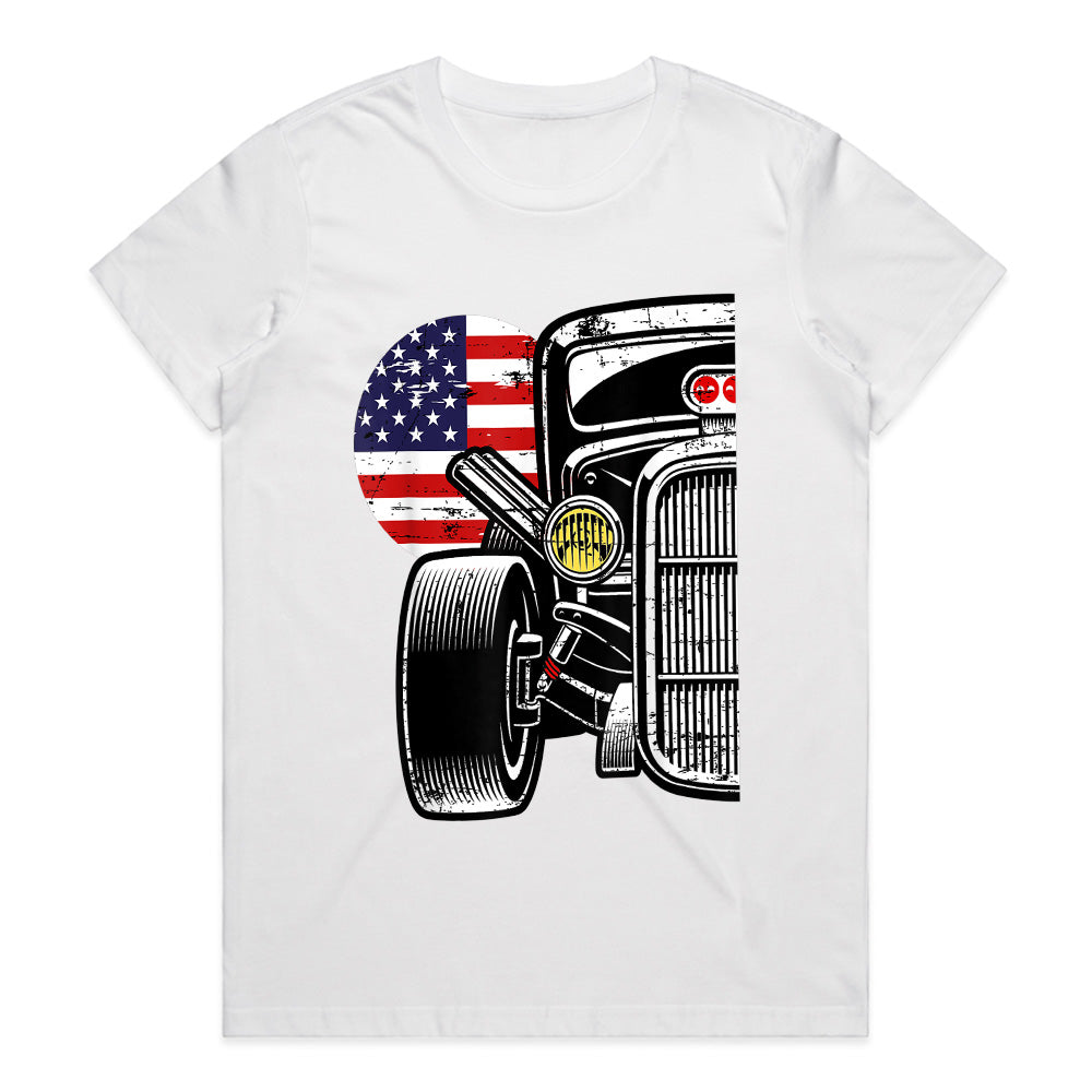 🇺🇸 Vintage Hot Rod T-Shirt – Classic American Flag Muscle Car Enthusiast Tee