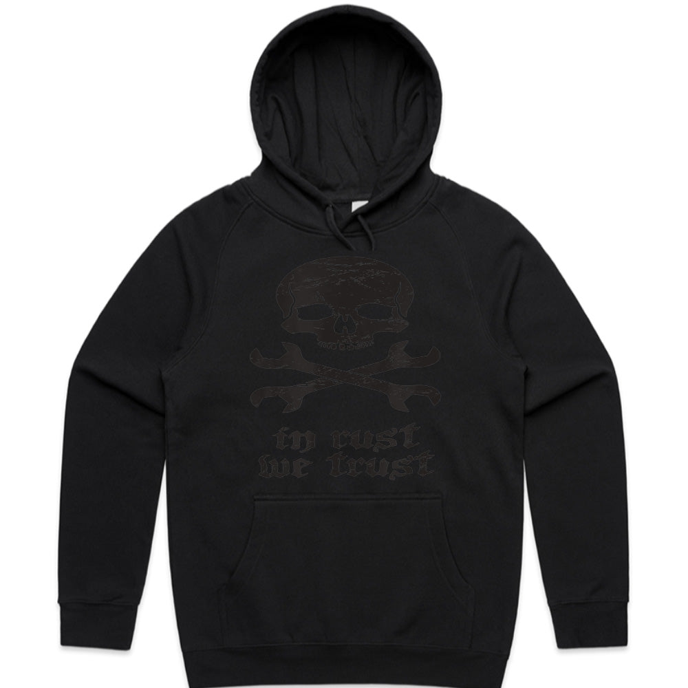 In Rust We Trust T-Shirt – Skull & Crossed Wrenches Mechanic Design