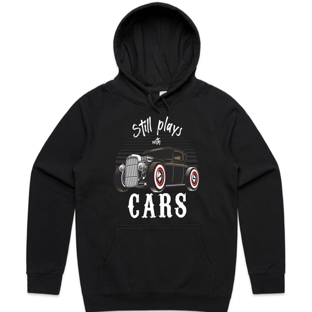 "Still Plays with Cars" Vintage Hot Rod T-shirt – A True Car Lover's Pride!