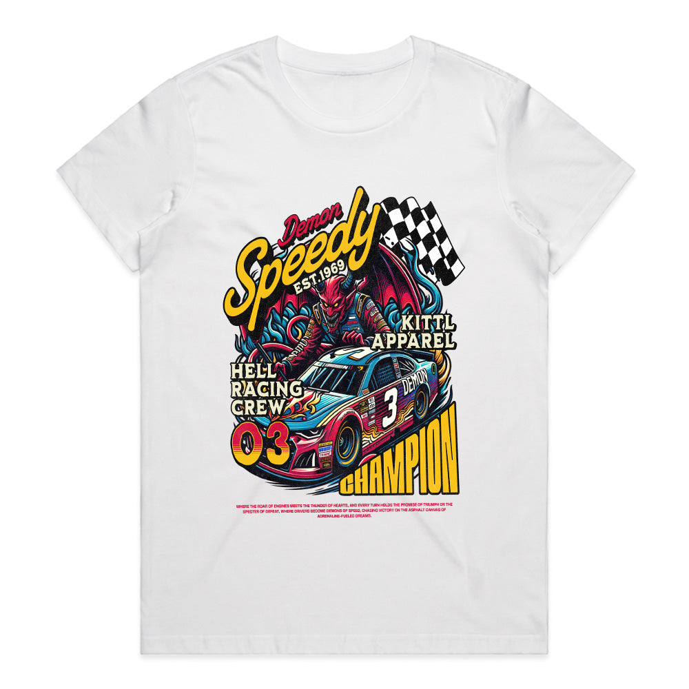 Demon Speedy Racing T-Shirt – Hell Racing Crew Champion Tee