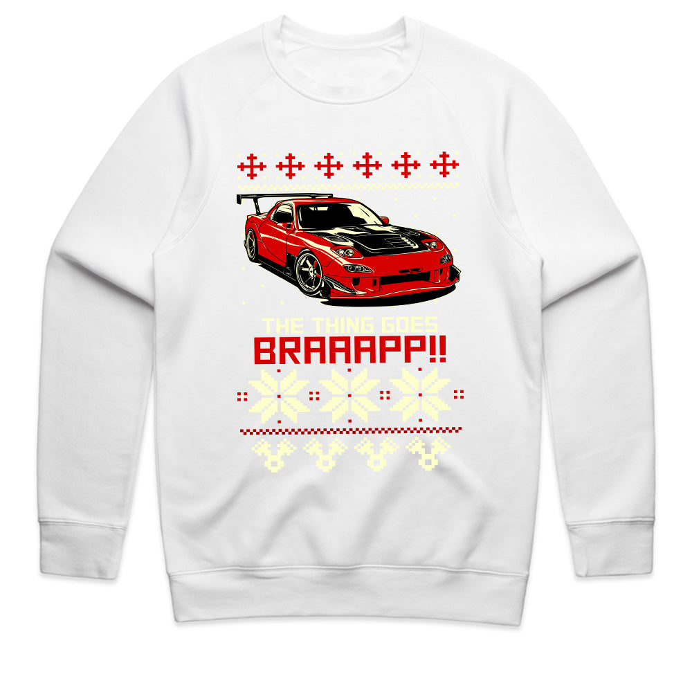 Rotary RX-7 Ugly Christmas Sweater Car T-Shirt – "The Thing Goes BRAAAP!!