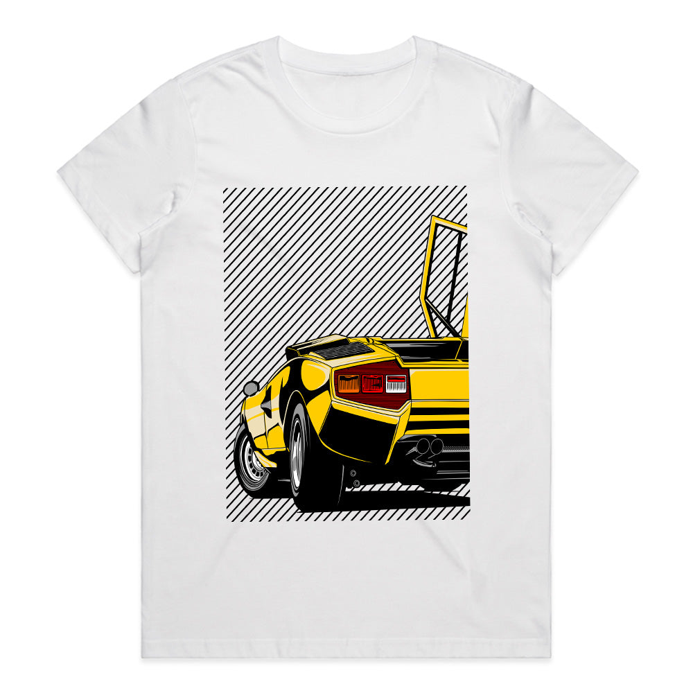 Countach Rear Legend T-Shirt — Retro Yellow Supercar Edition