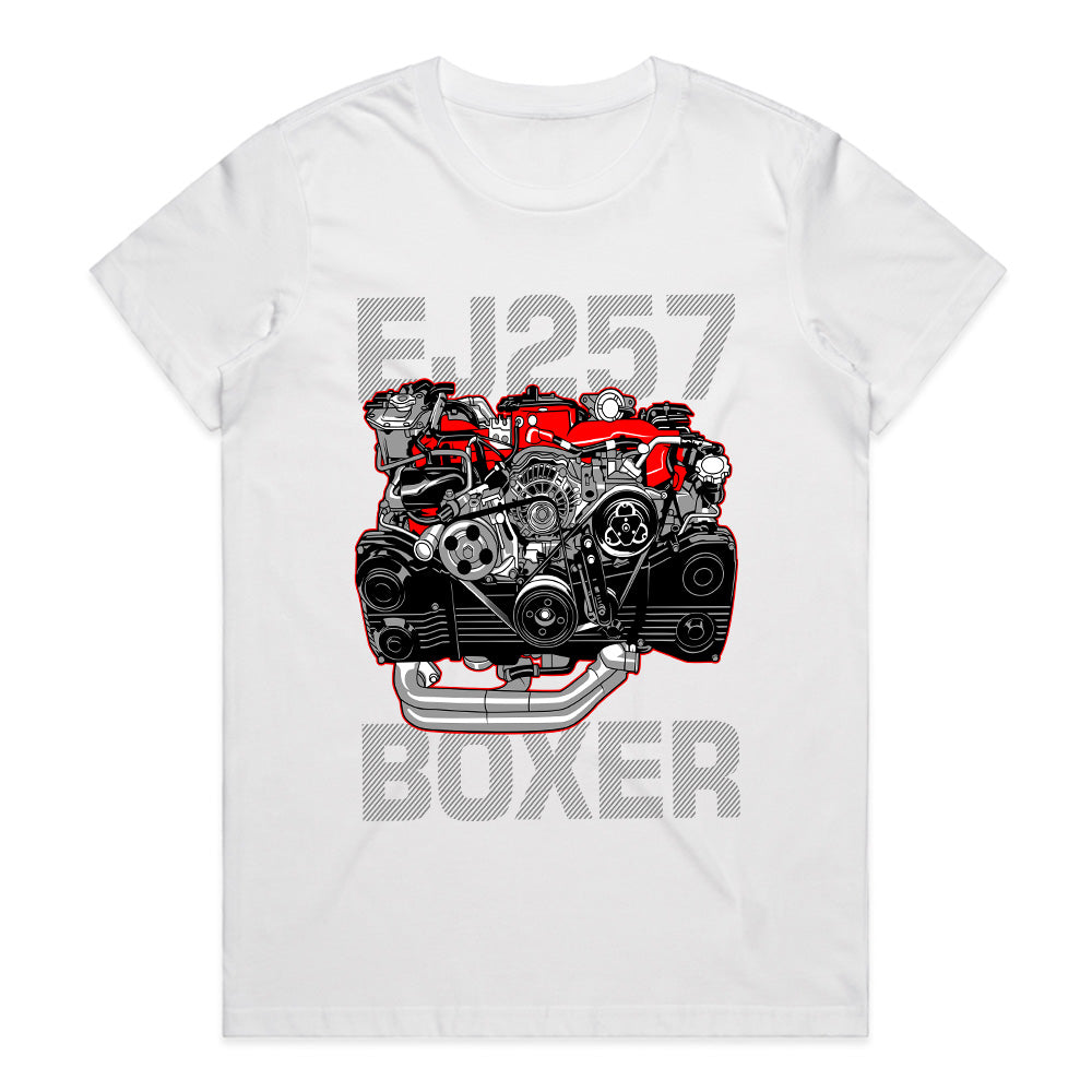 EJ257 Boxer Engine T-Shirt — Boosted Subaru Heart Edition