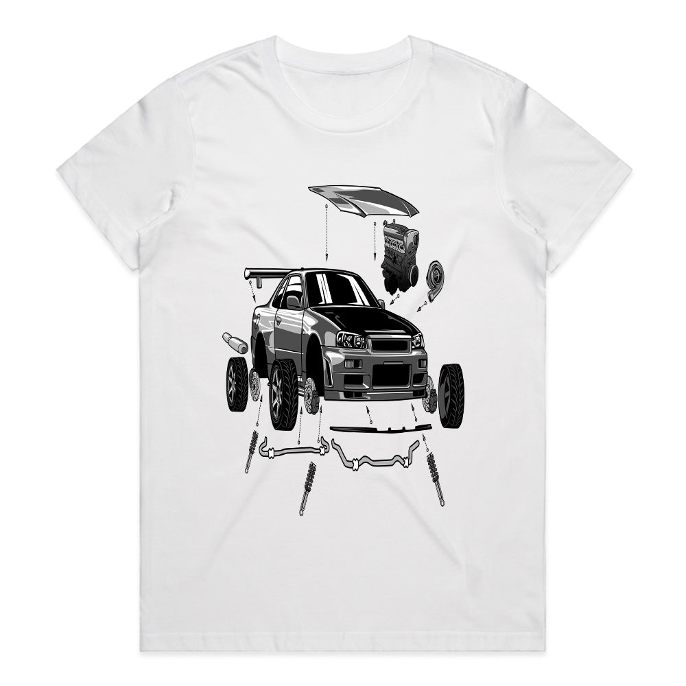 Skyline R34 Build Anatomy — JDM Exploded View T-Shirt