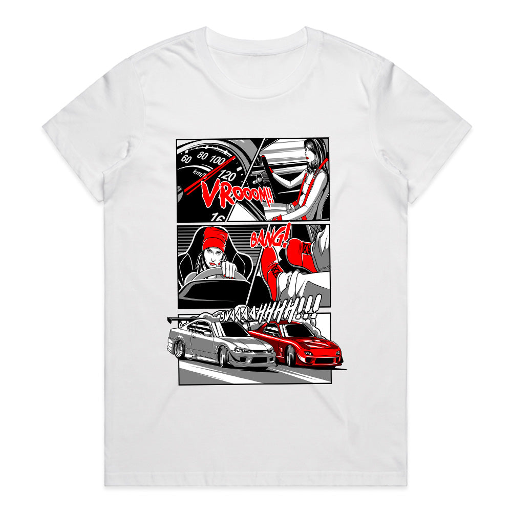 JDM Street Racer Manga T-Shirt – Drift Battle Comic Style Tee