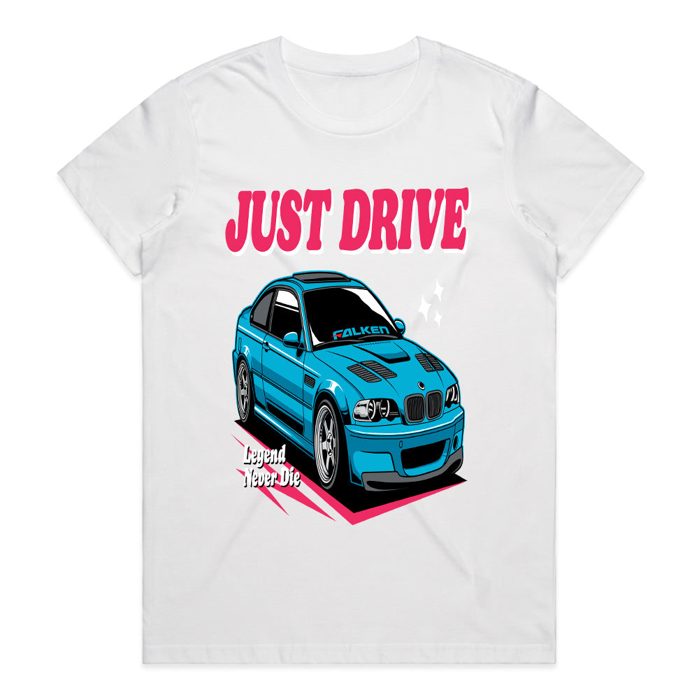 Just Drive BMW E46 T-Shirt – Legend Never Die Drift Edition Tee