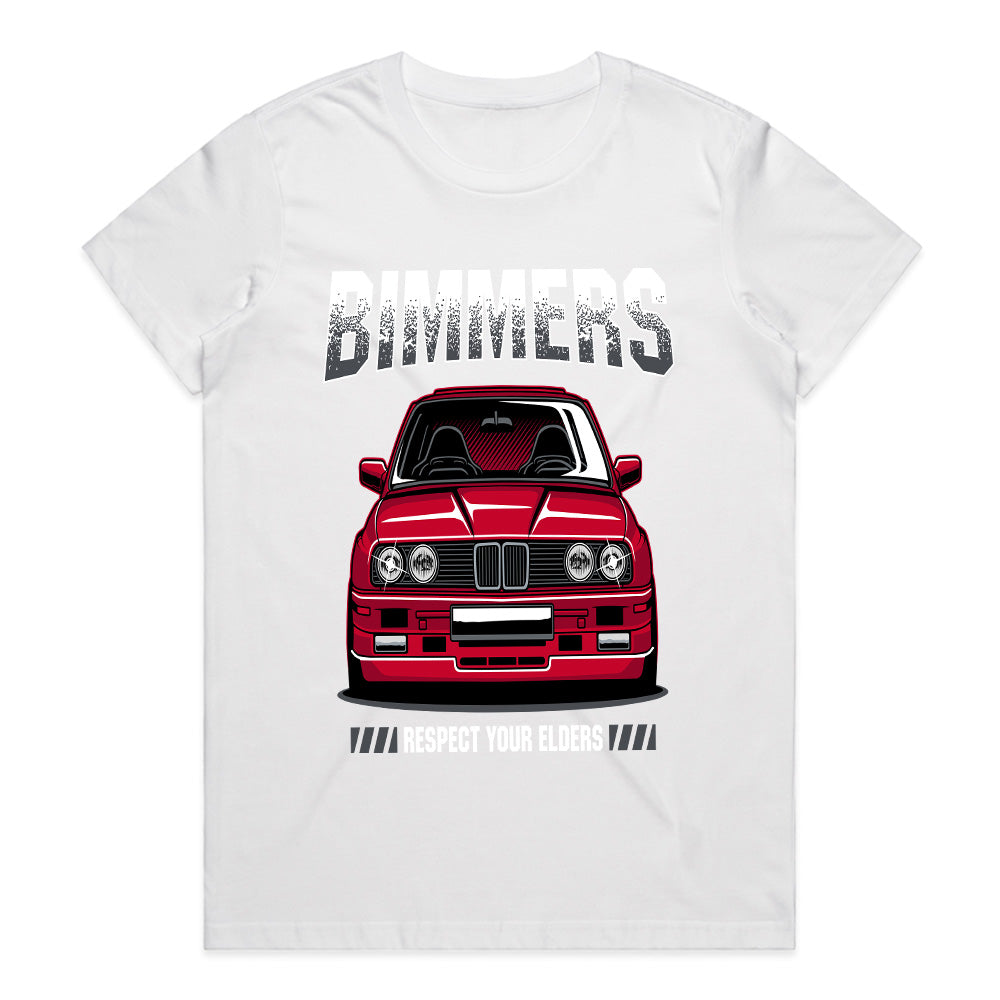 Bimmers Respect Your Elders T-Shirt – Classic BMW E30 Front View Tee