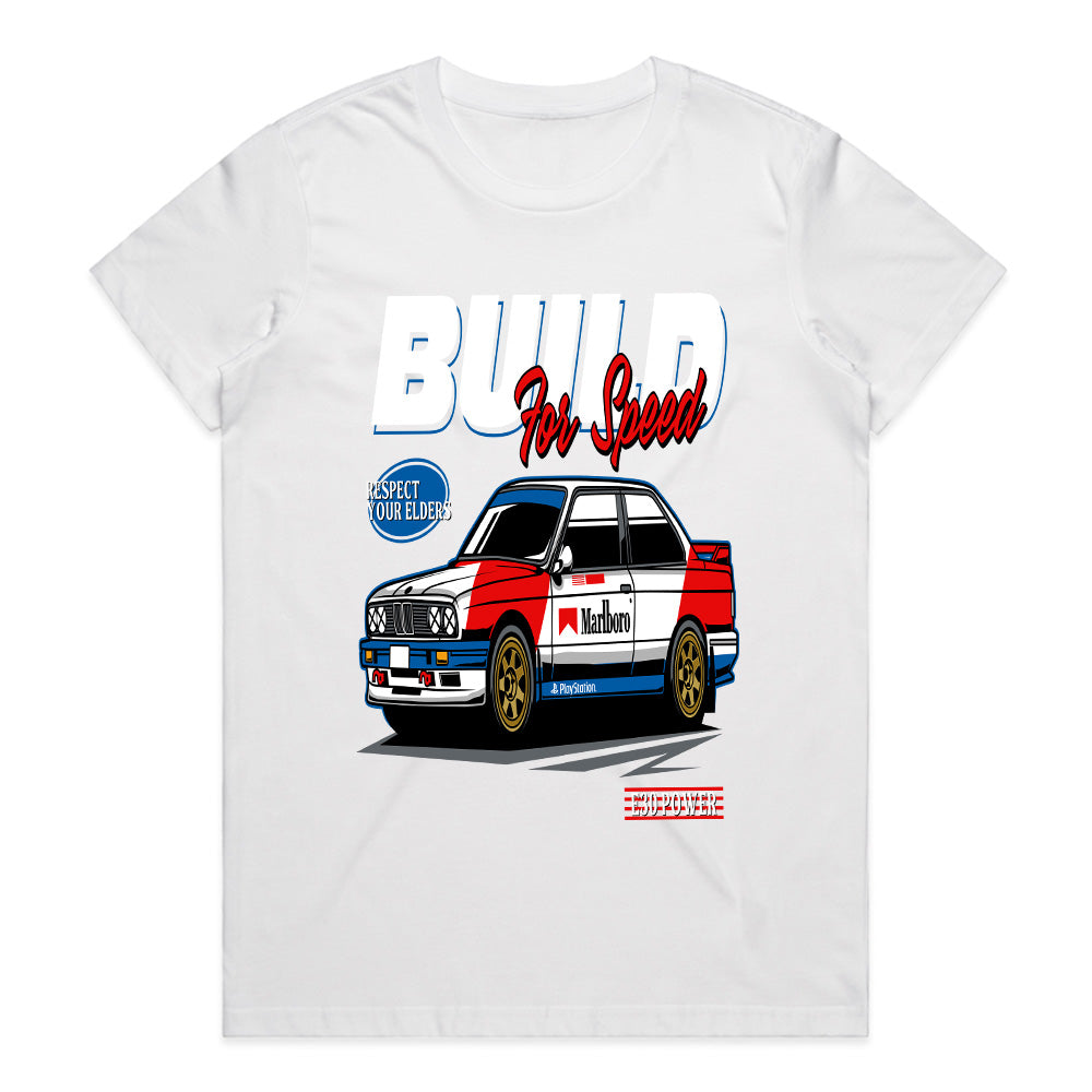 BMW E30 Build for Speed T-Shirt – Classic Racing Heritage Tee