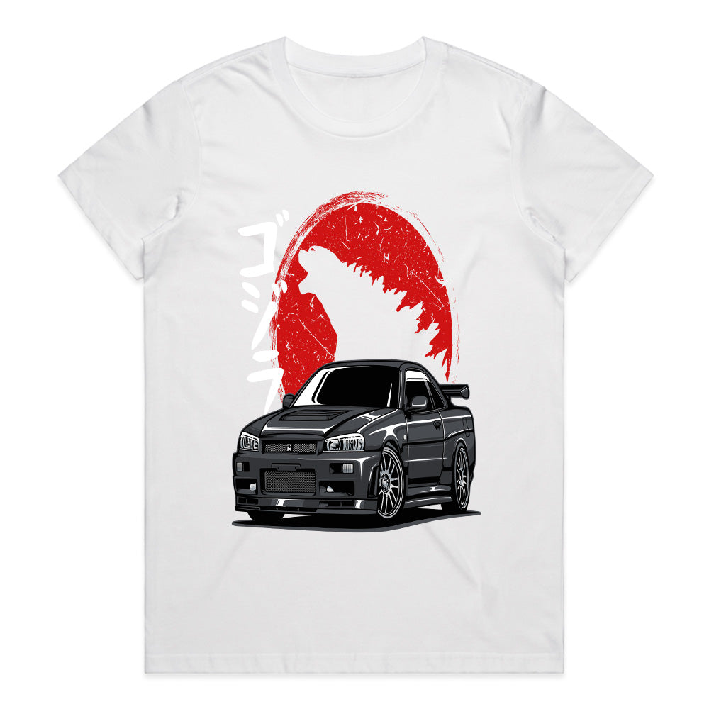Godzilla Skyline R34 T-Shirt – Japanese Monster Legend Meets JDM Power