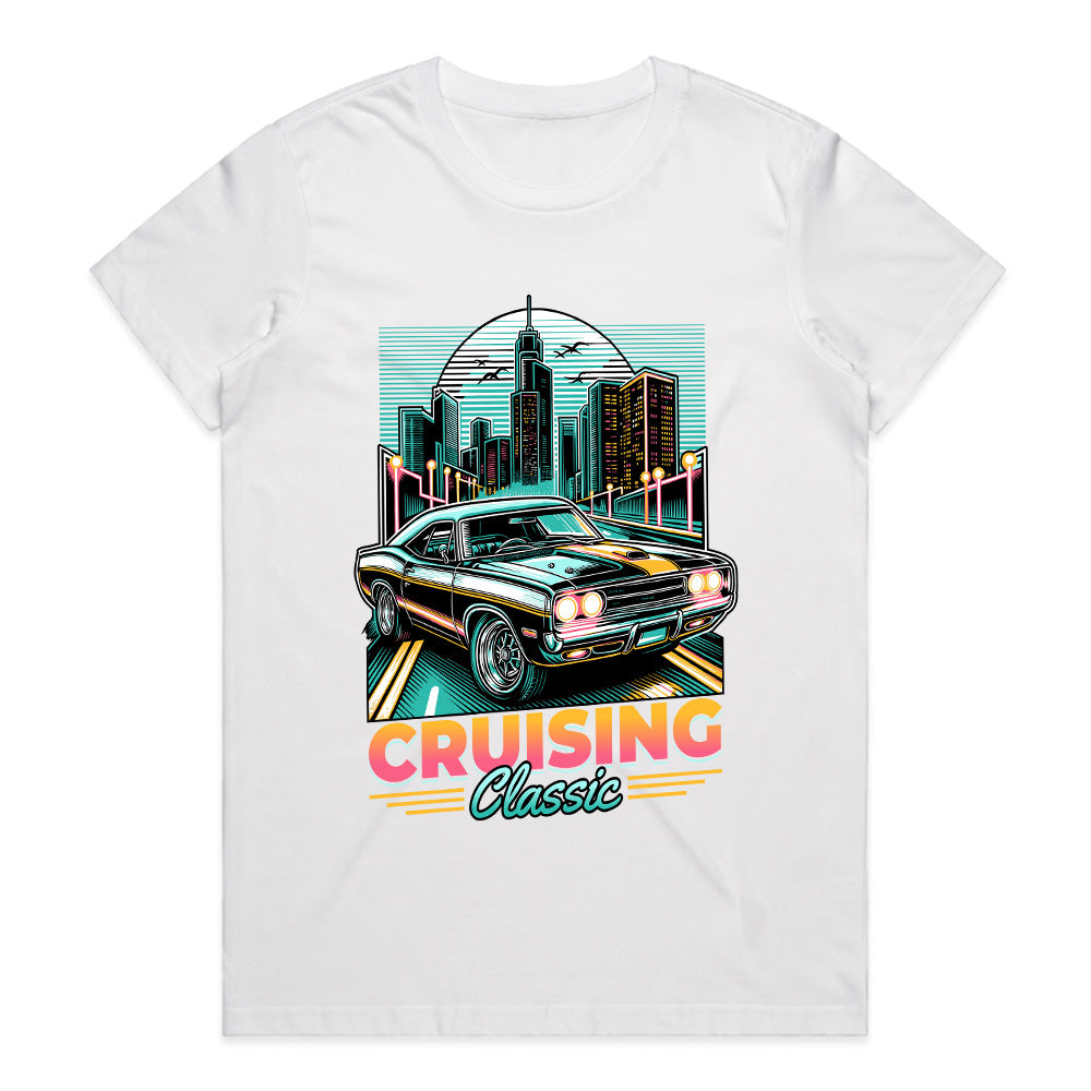 Cruising Legends: Retro Ride Cityscape Tee