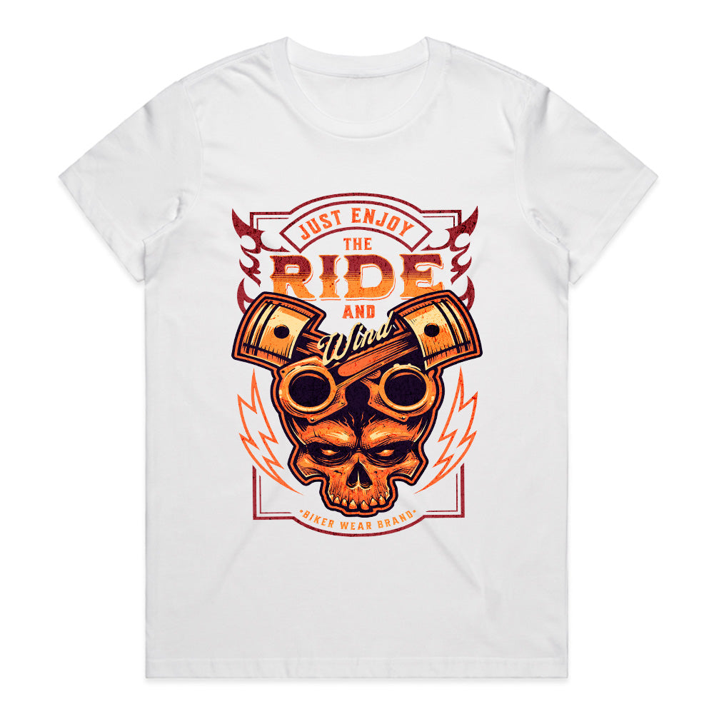 Just Enjoy the Ride and Wind - Bold Biker Skull T-Shirt