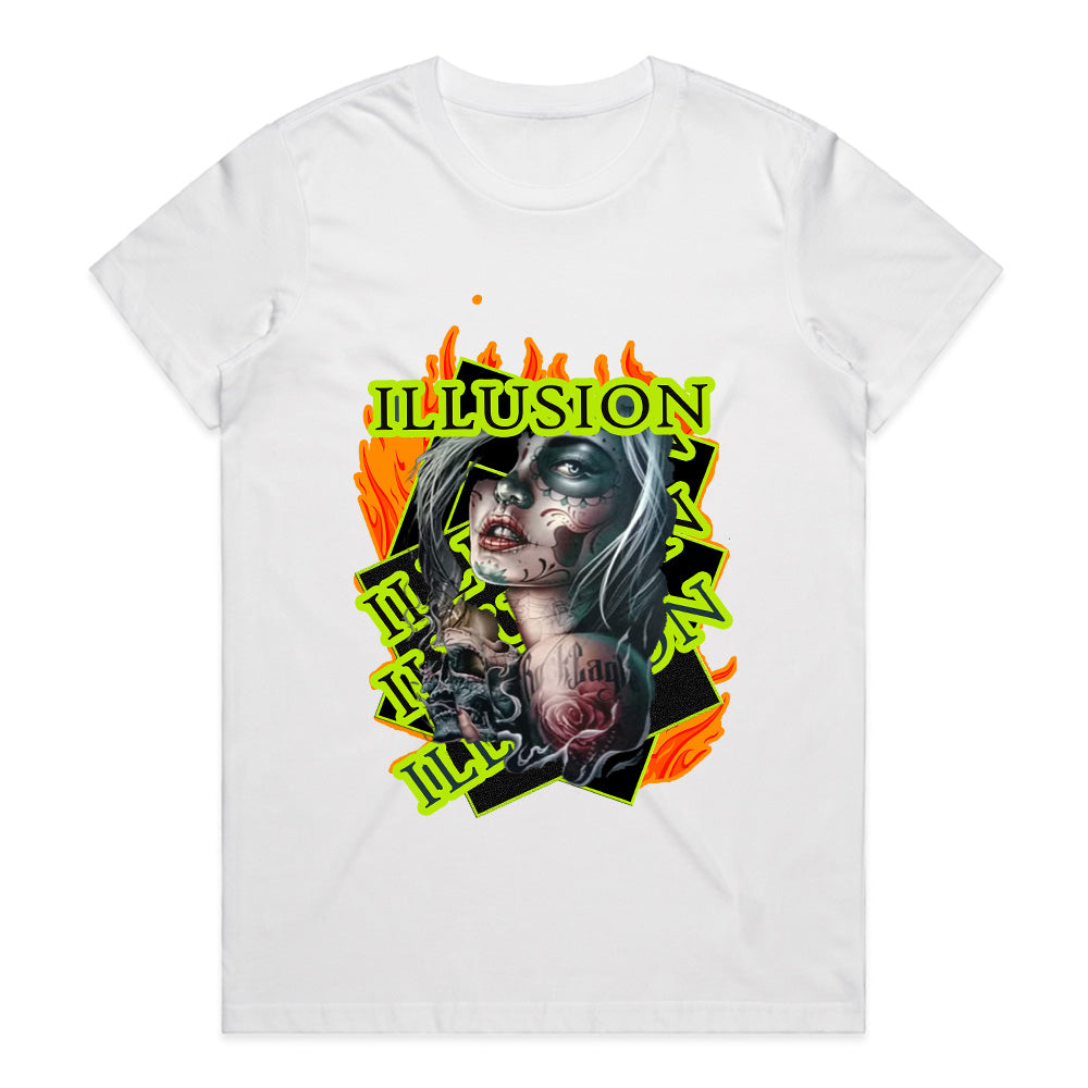 Burning Mirage: Neon Illusion Ink Tee