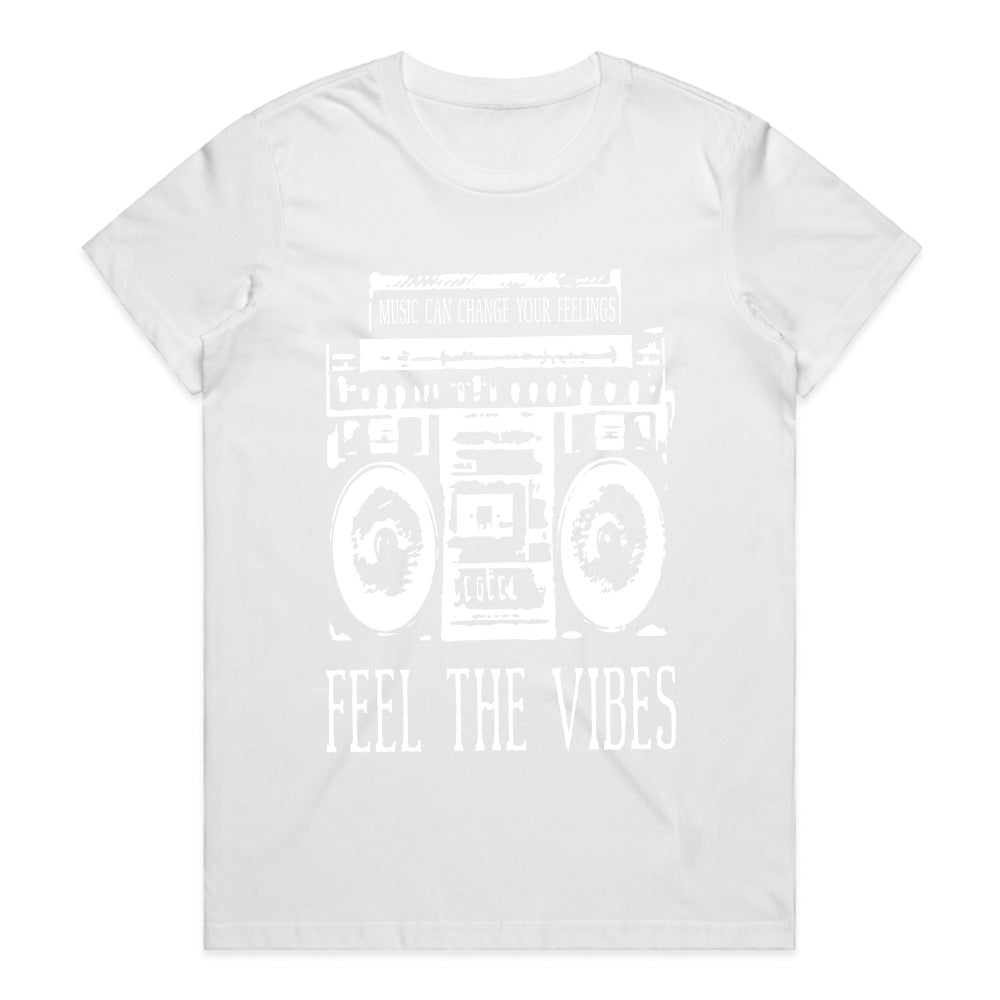 Feel The Vibes: Retro Boombox Music Tee
