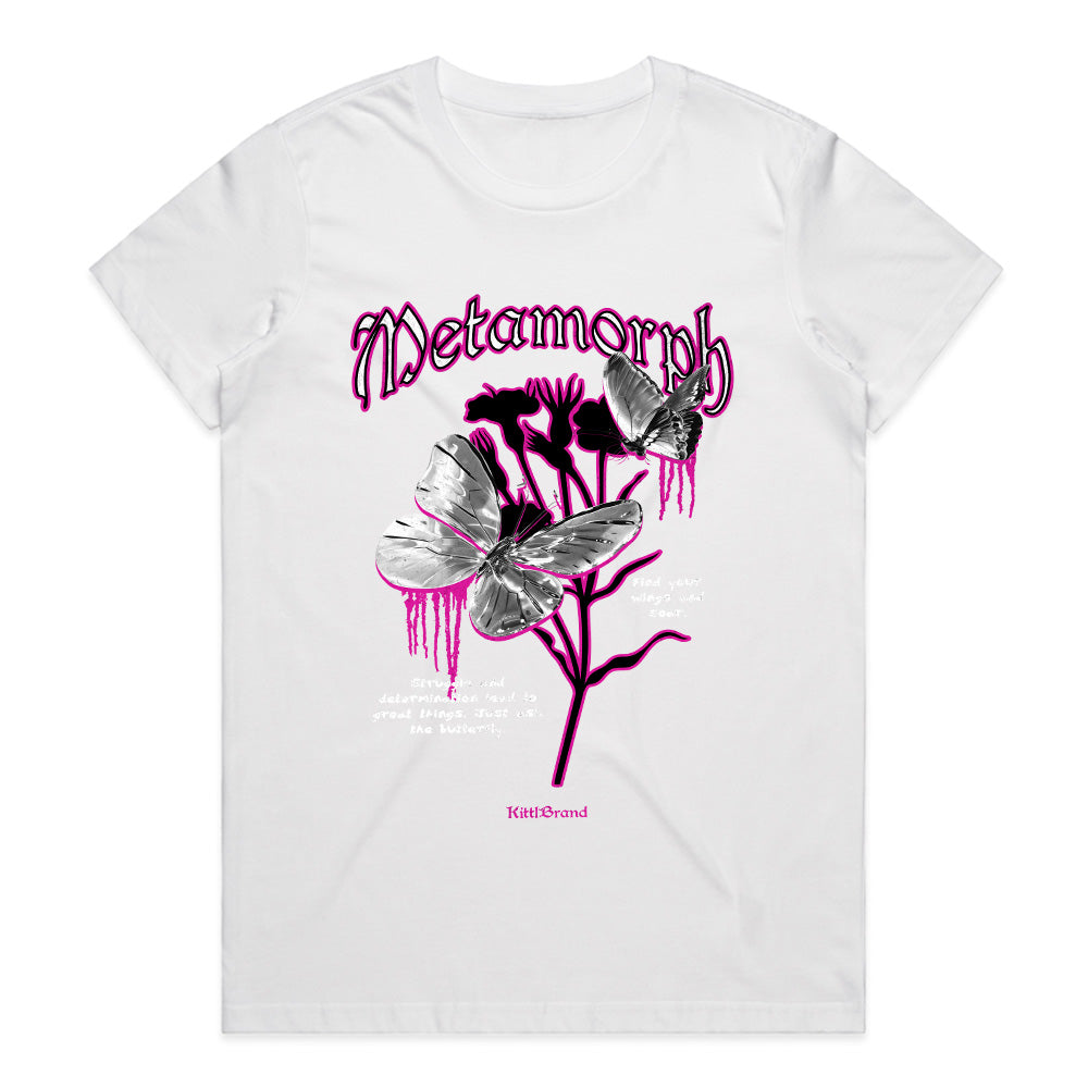 Metamorph Flight: Silver Butterflies of Transformation Tee