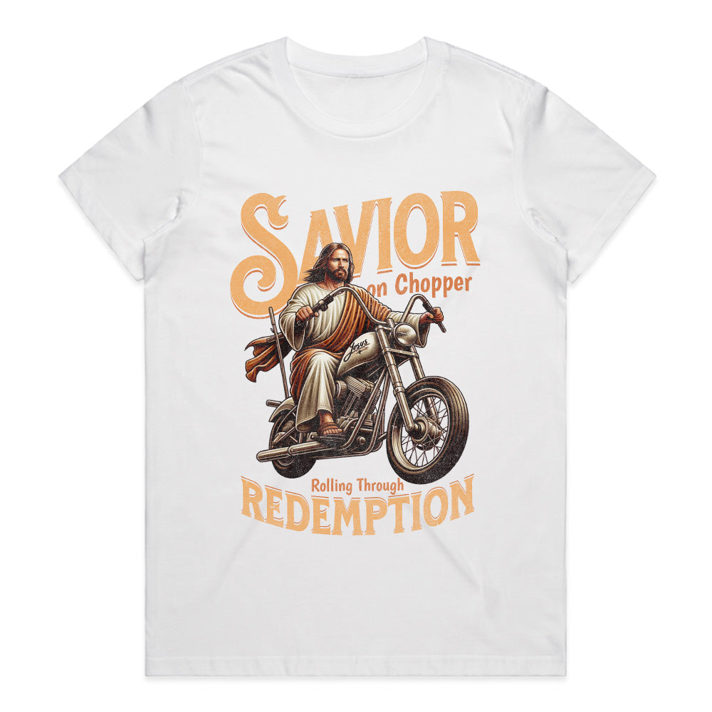 Savior on Chopper T-Shirt – Rolling Through Redemption