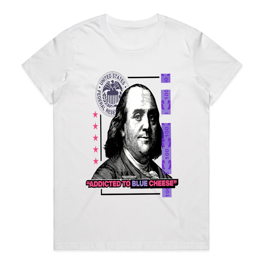 Blue Cheese Flex: Franklin Money Addict Tee