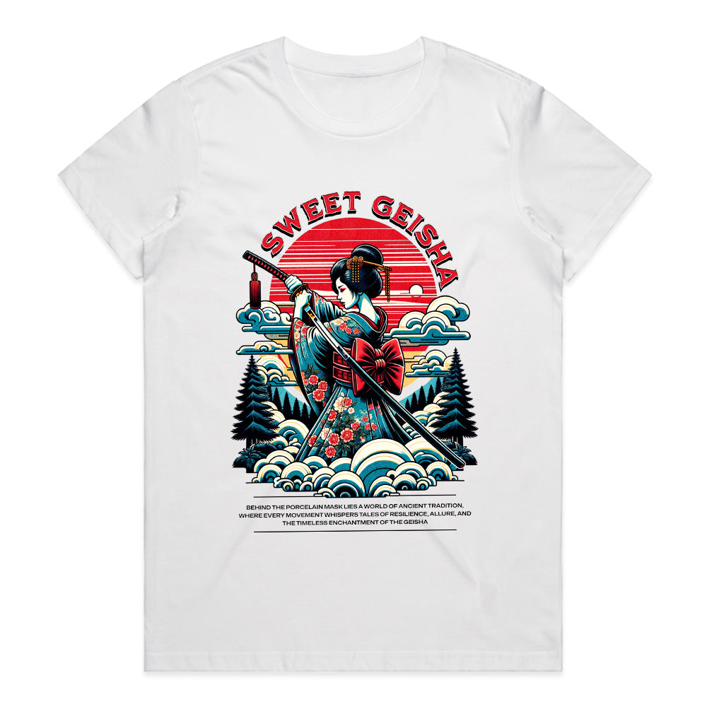 Crimson Serenity: “Sweet Geisha” Rising Sun Tee