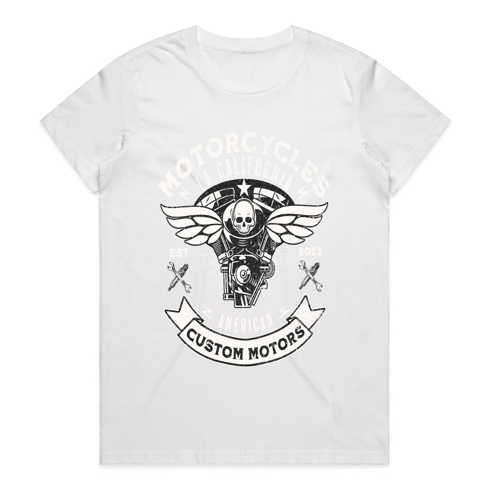American Custom Motors – Vintage Motorcycle Skull T-Shirt