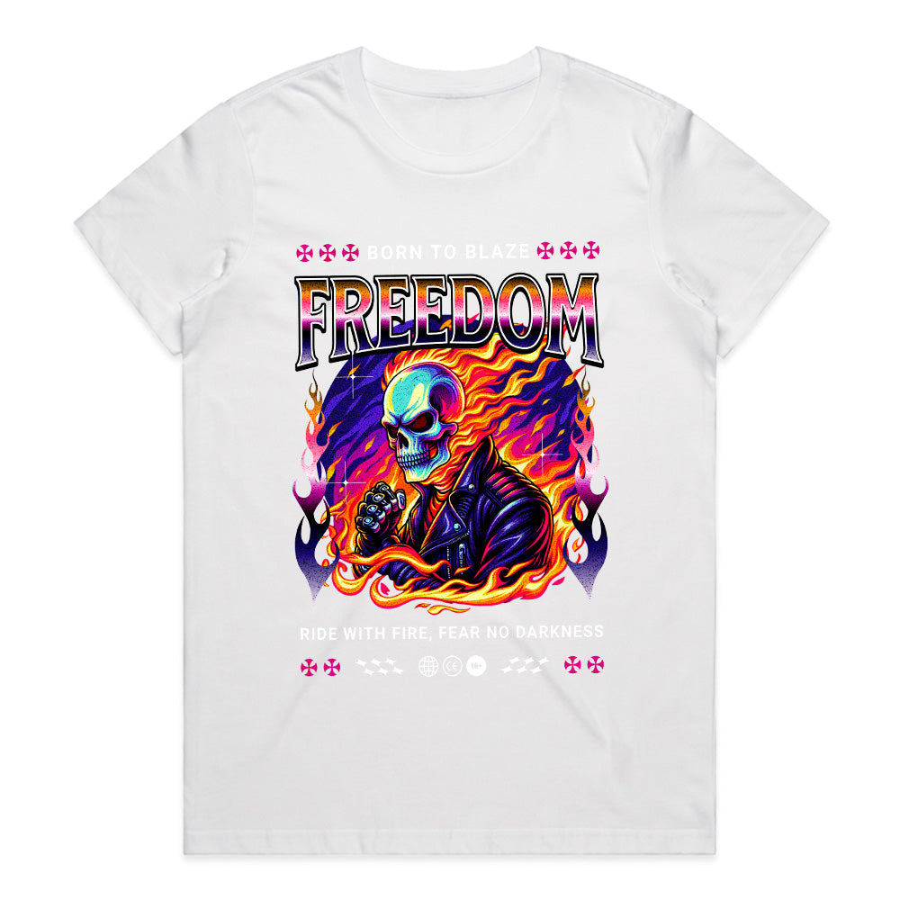 Born to Blaze Freedom Skull Biker T-Shirt – Ride with Fire, Fear No Darkness