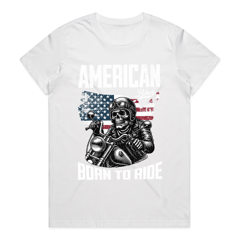 American Biker – Born to Ride Patriotic Skull T-Shirt