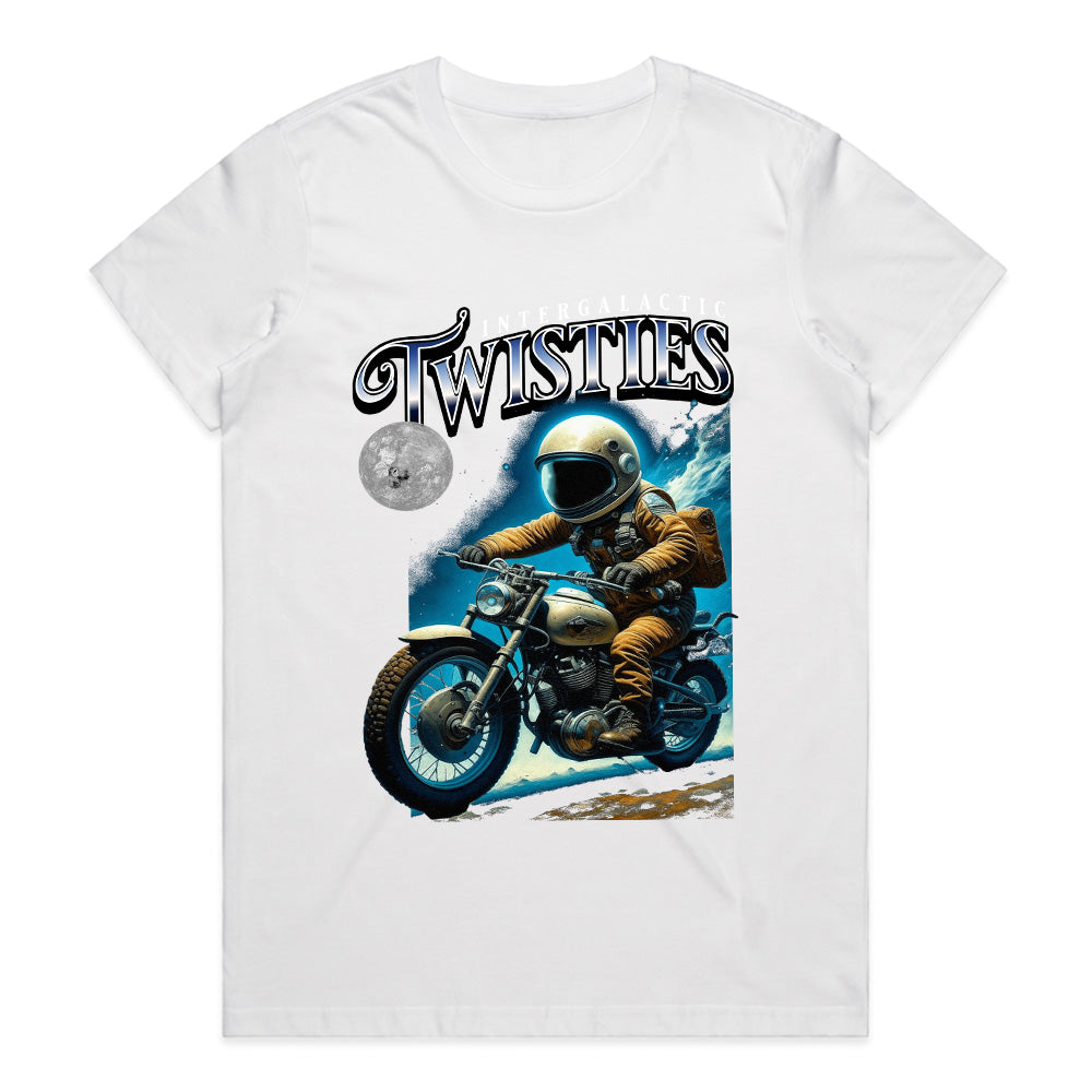 Intergalactic Twisties – Astronaut Biker Adventure T-Shirt