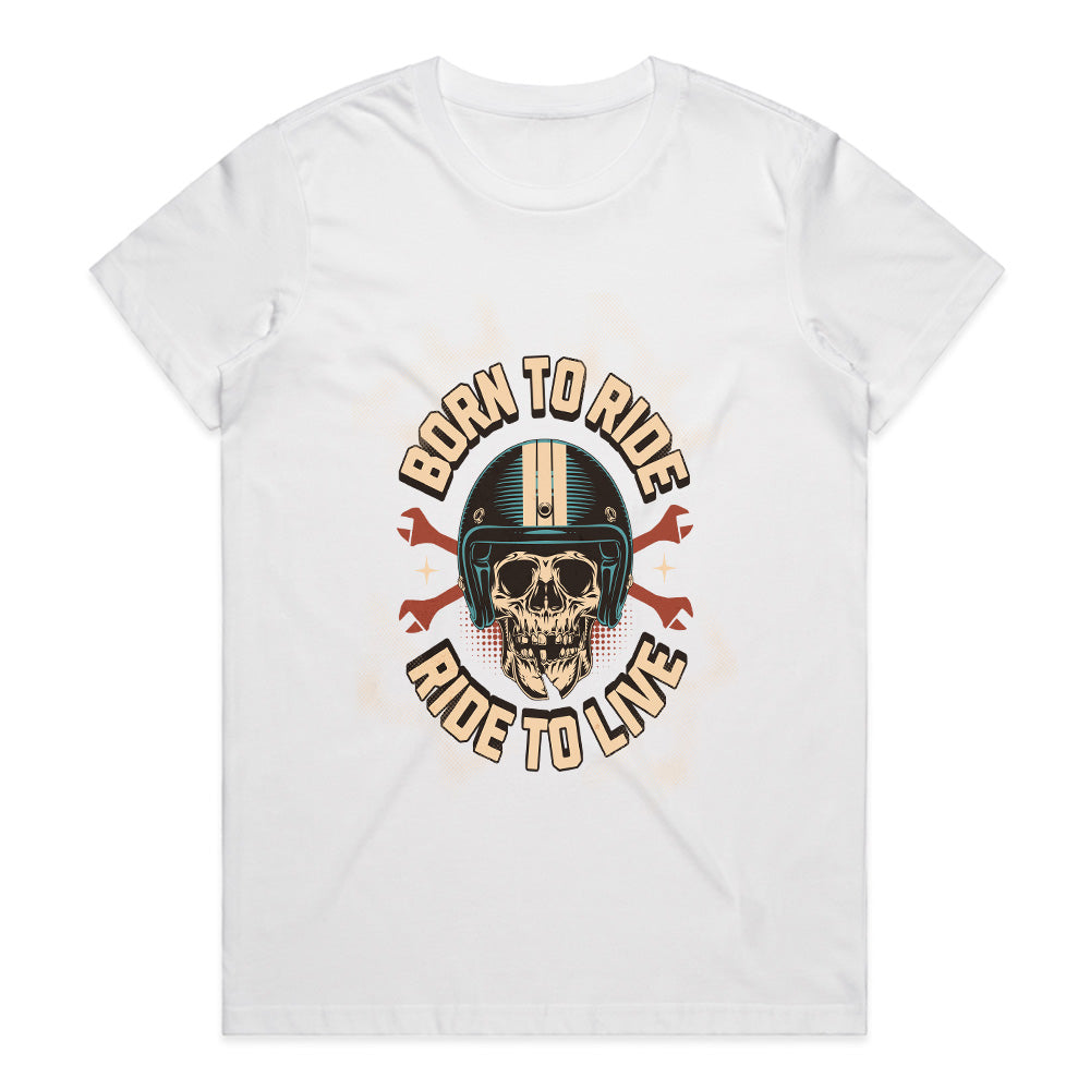 Born to Ride, Ride to Live – Vintage Skull Biker T-Shirt