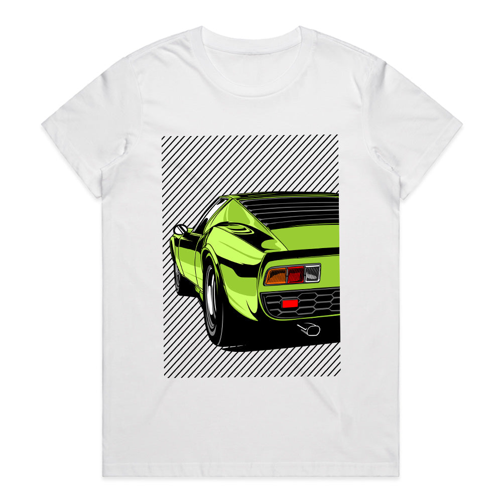 De Tomaso Pantera Retro Supercar T-Shirt – Lime Green Classic Edition