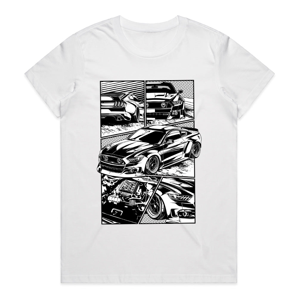 American Muscle Comic Style T-Shirt – Mustang Power Panel Edition