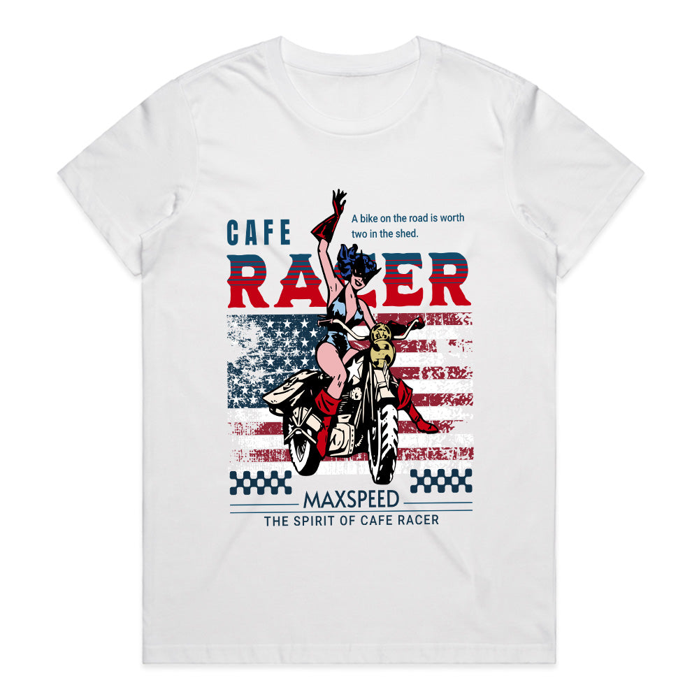 Café Racer Max Speed – American Spirit Motorcycle T-Shirt