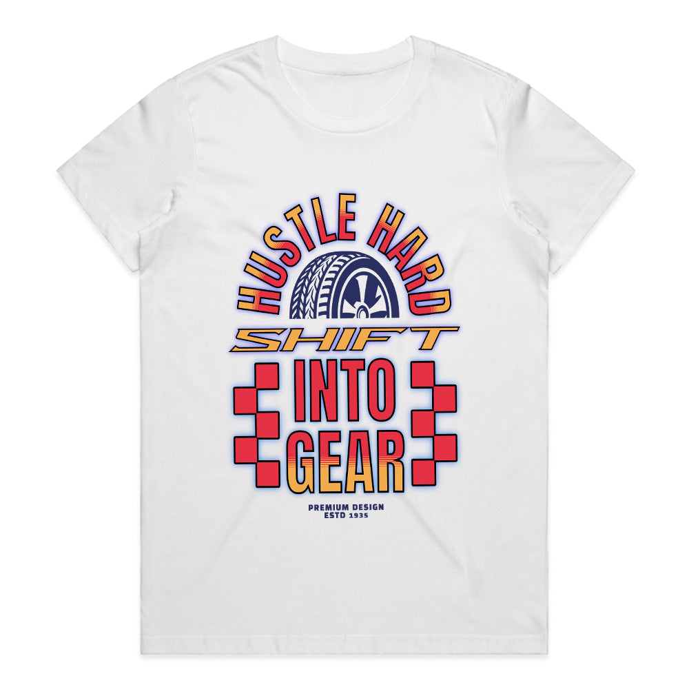 Hustle Hard: Shift Into Gear Racing Motivation T-Shirt