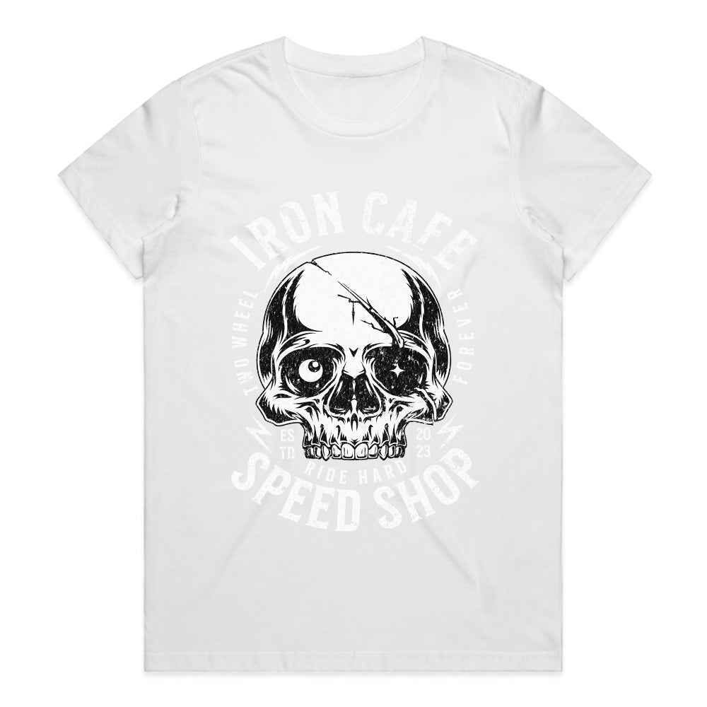 Iron Cafe Speed Shop – Ride Hard Skull Biker T-Shirt