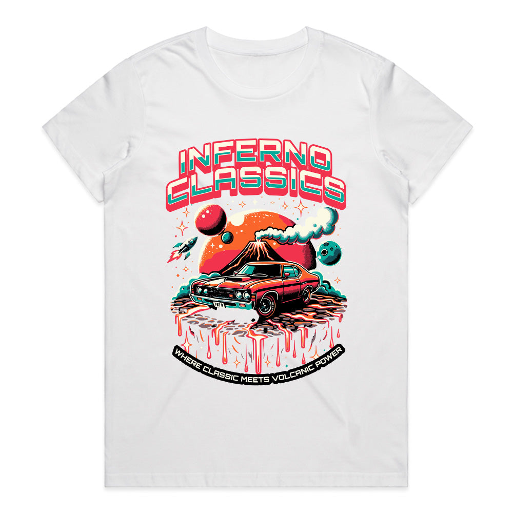 Inferno Classics: Volcanic Power Retro Muscle Car T-Shirt