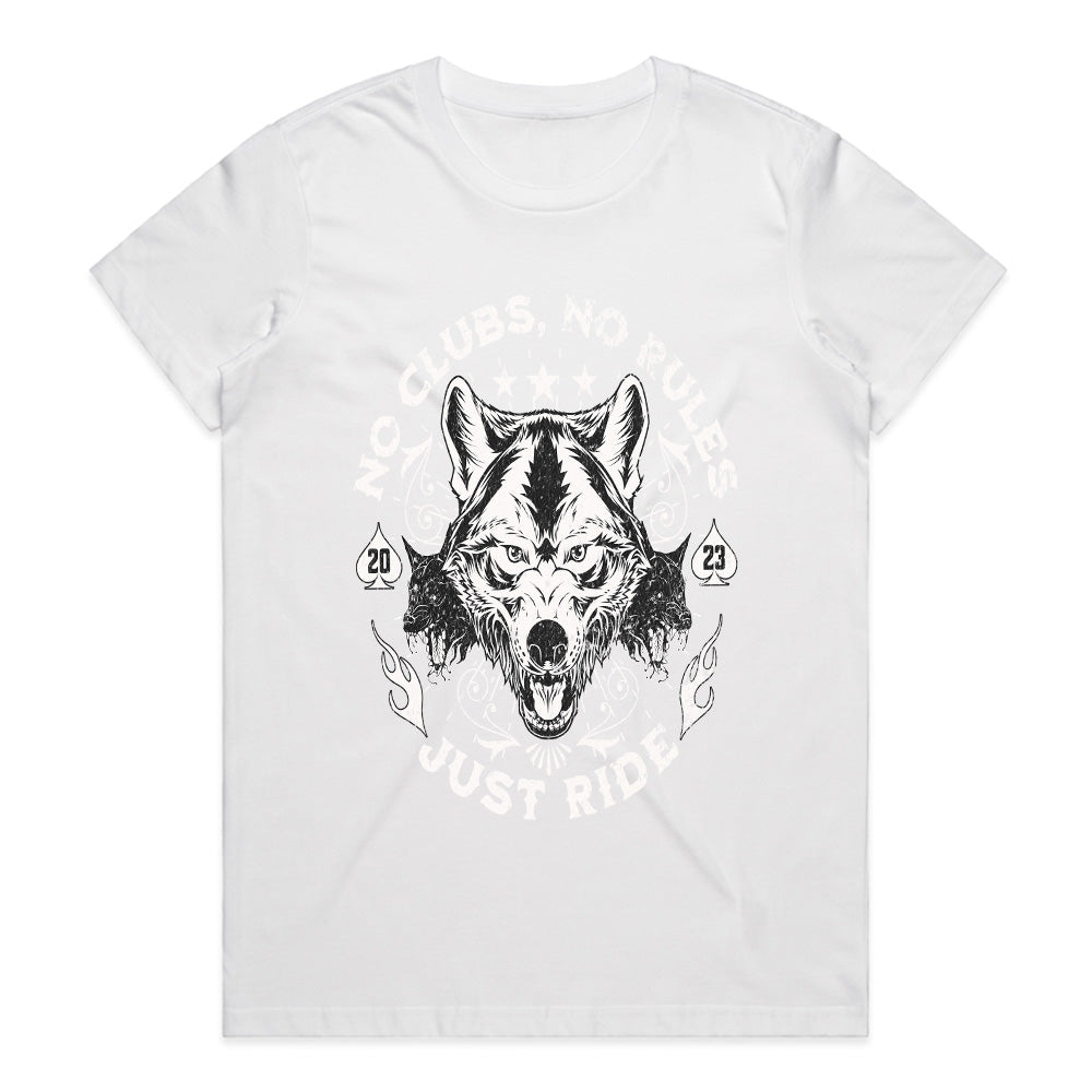 No Clubs, No Rules, Just Ride – Lone Wolf Biker T-Shirt