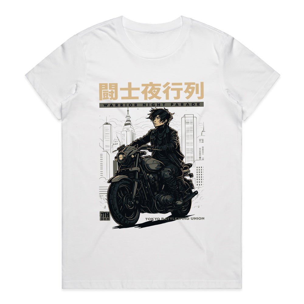 Warrior Night Parade" – Tokyo Cyberpunk Biker T-Shirt