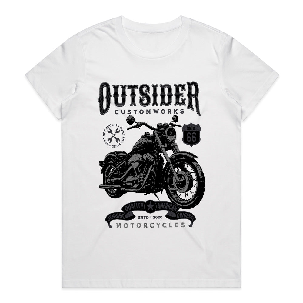Outsider Customworks T-Shirt – Vintage Route 66 Motorcycle Builder Tee