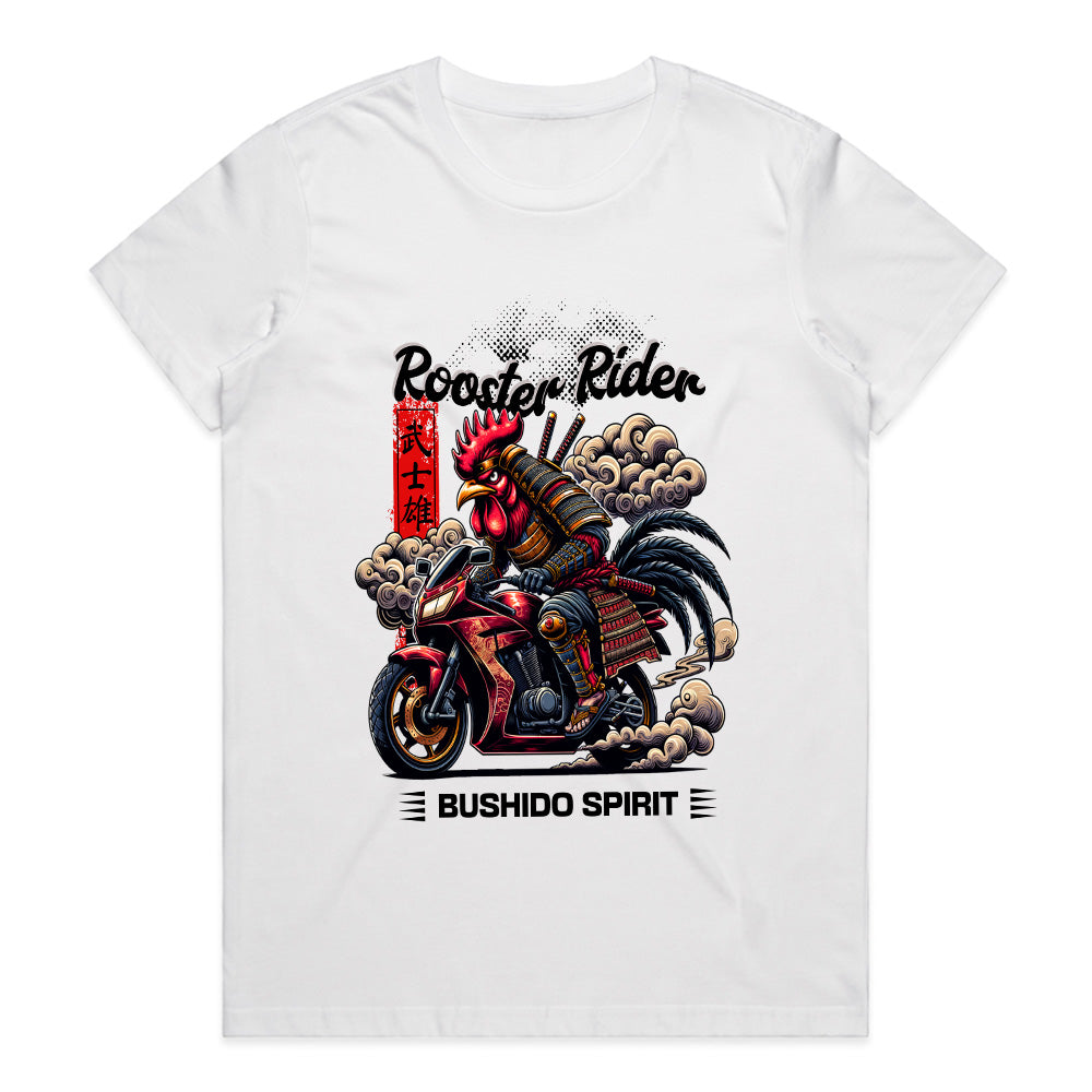 Rooster Rider T-Shirt – Samurai Biker Bushido Spirit Tee