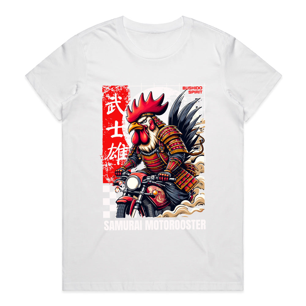 Samurai MotoRooster T-Shirt – Bushido Biker Warrior Tee