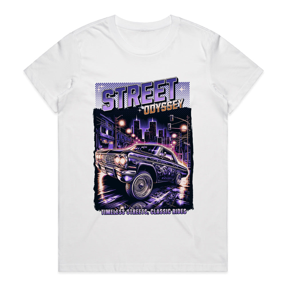 Street Odyssey – Neon Lowrider Classic City Vibes T-Shirt