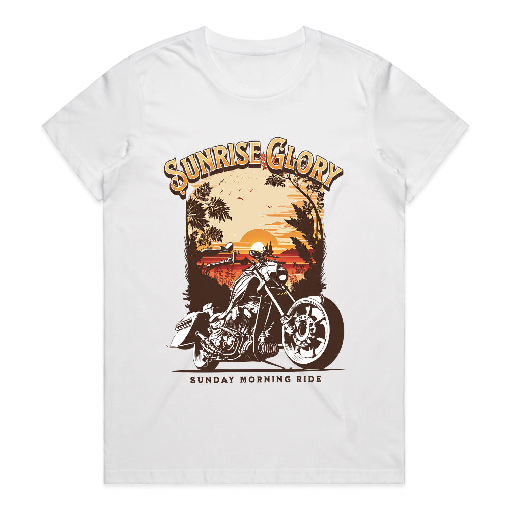 Sunrise Glory Ride T-Shirt – Chopper Motorcycle Sunset Adventure Tee