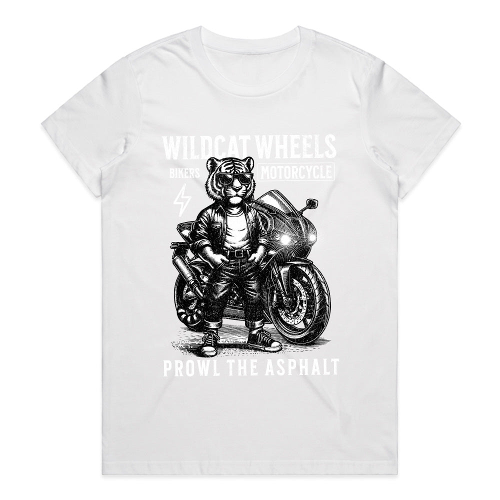 Wildcat Wheels Biker T-Shirt – Fierce Tiger Rider with Motorcycle