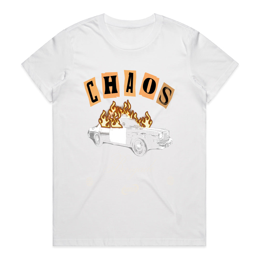 Chaos Brigade — Vintage Burning Police Car Graphic Streetwear T-Shirt