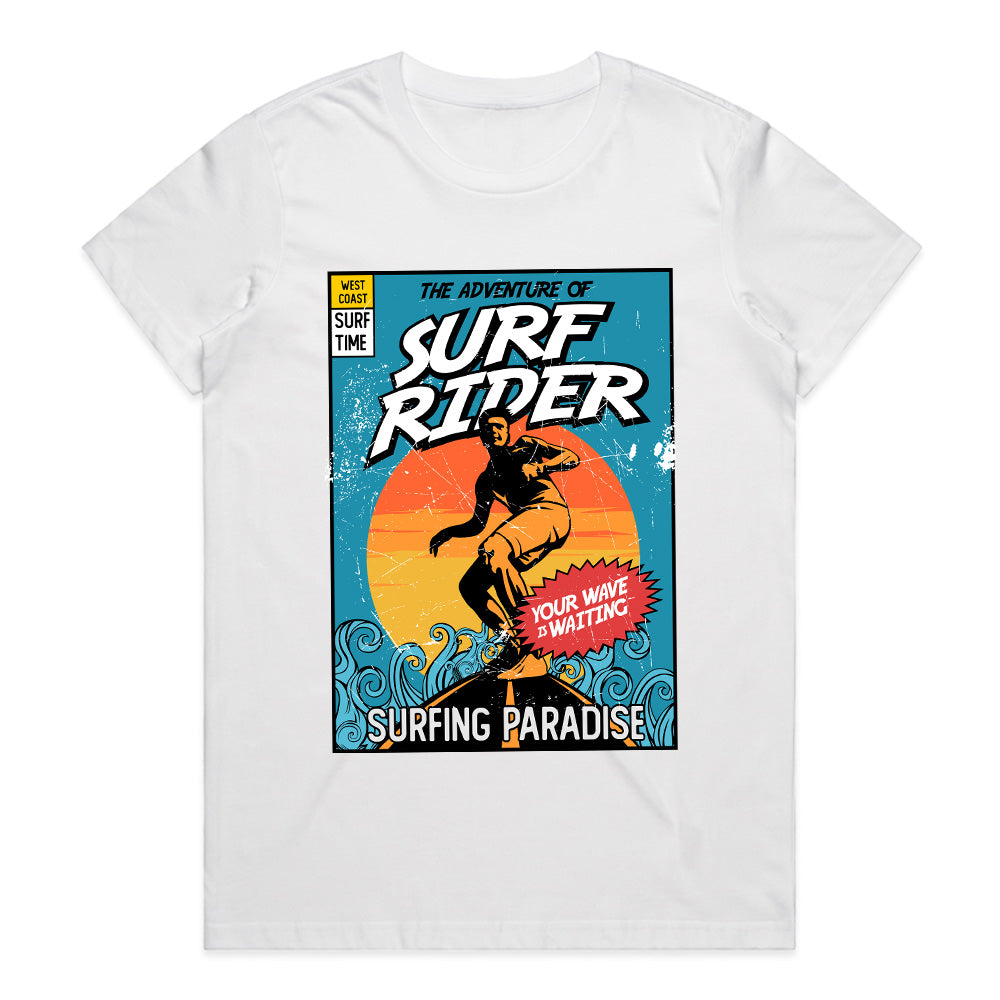 Surf Rider Adventure - Retro Surfing Paradise Tee
