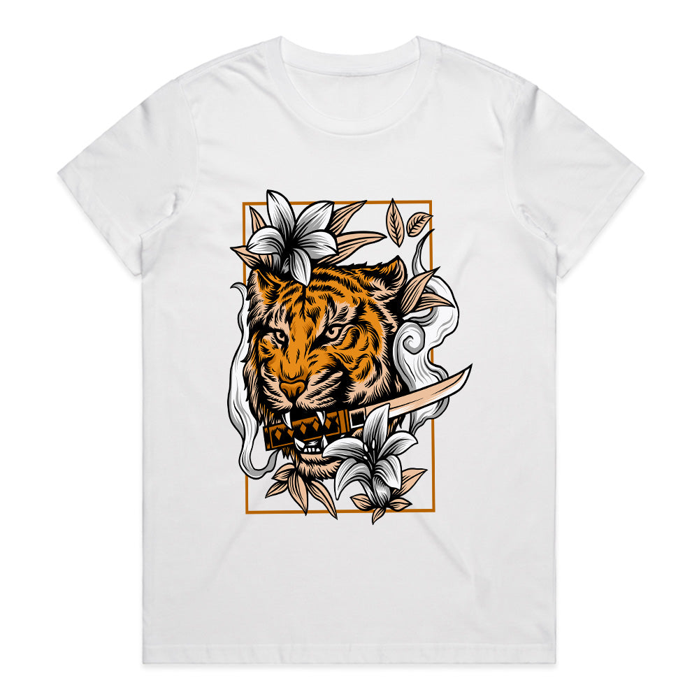 Savage Bloom: Tiger & Blade Floral Fusion Tee