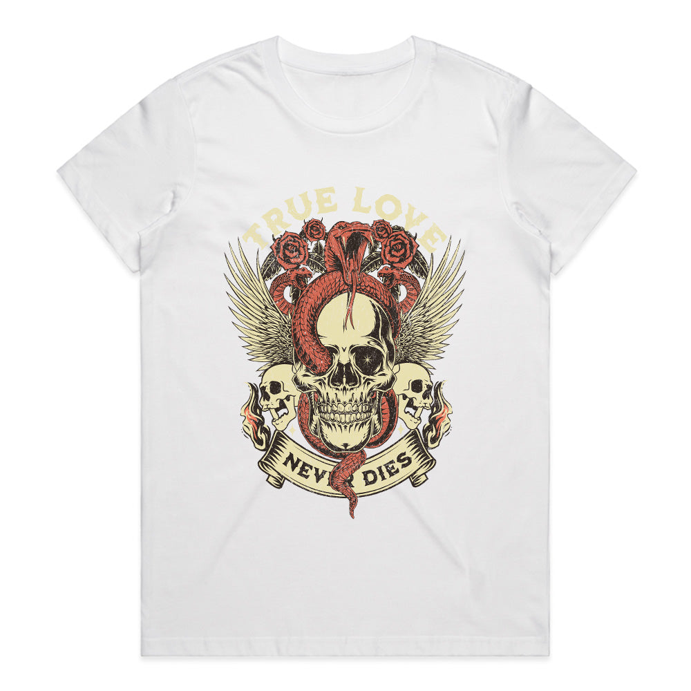 True Love Never Dies – Gothic Skull & Snake Tattoo-Inspired T-Shirt