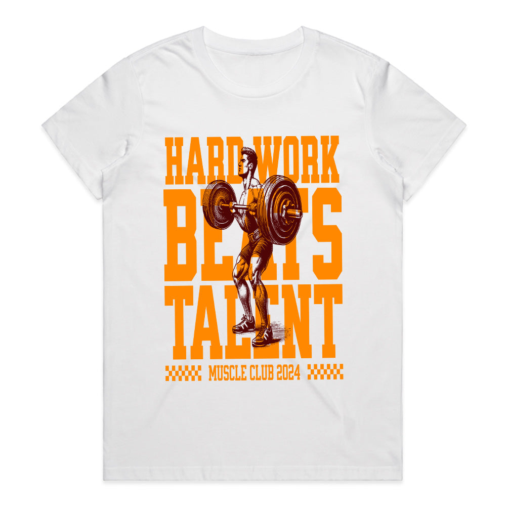 Hard Work Beats Talent – Muscle Club 2024 Gym T-Shirt | Motivational Workout Tee