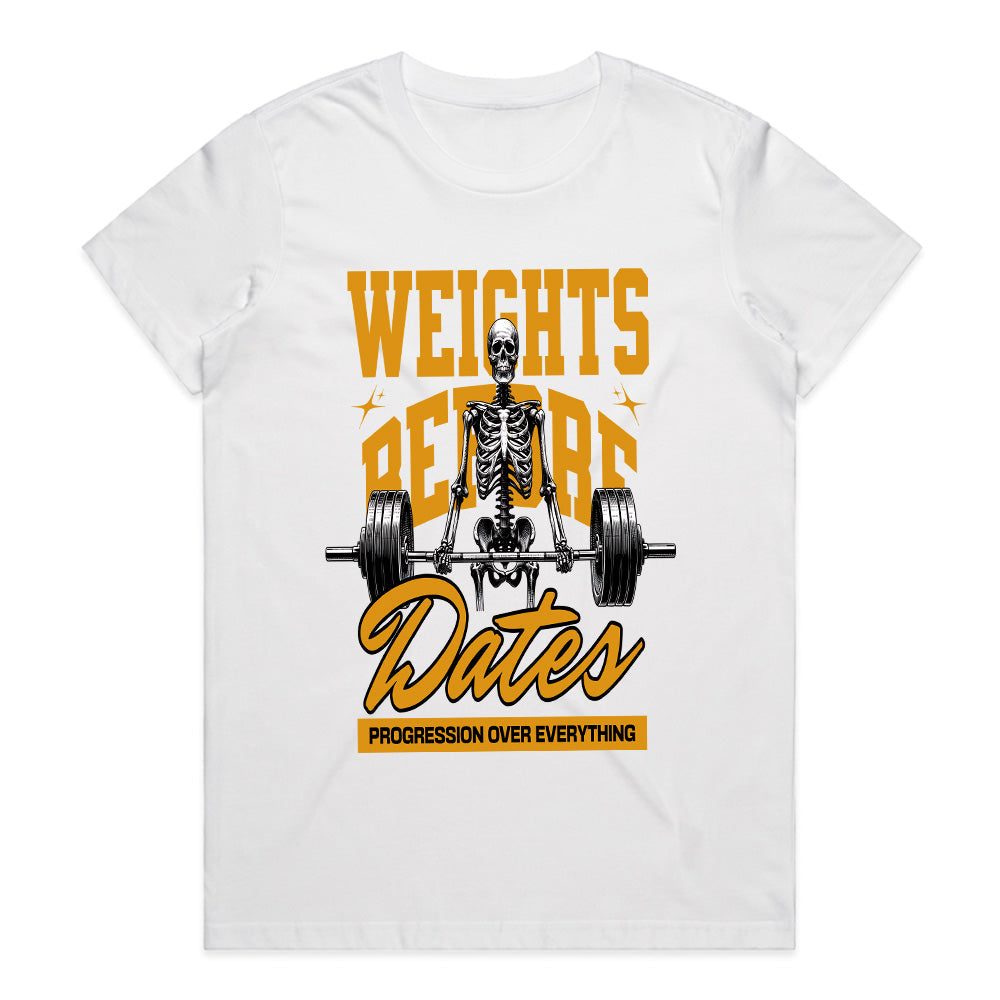 "Weights Before Dates" Gym T-Shirt – Progression Over Everything