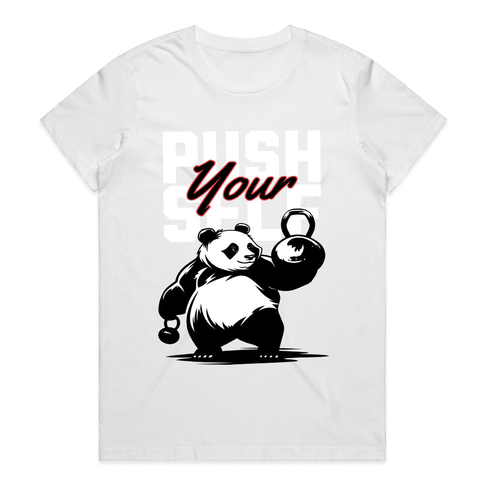"Push Yourself Panda Gym T-Shirt – Motivational Workout Tee"