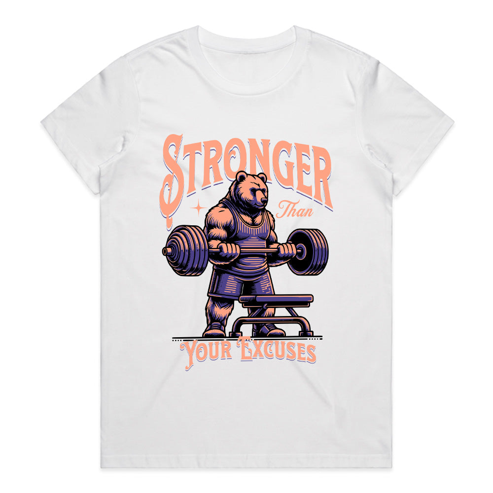 "Stronger Than Your Excuses" Motivational Bear Gym T-Shirt
